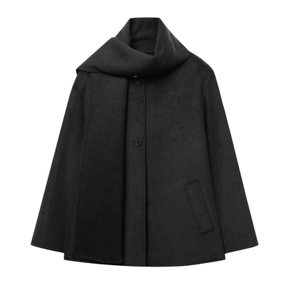 Veste courte femme en laine mélangée avec écharpe intégrée – Meliva