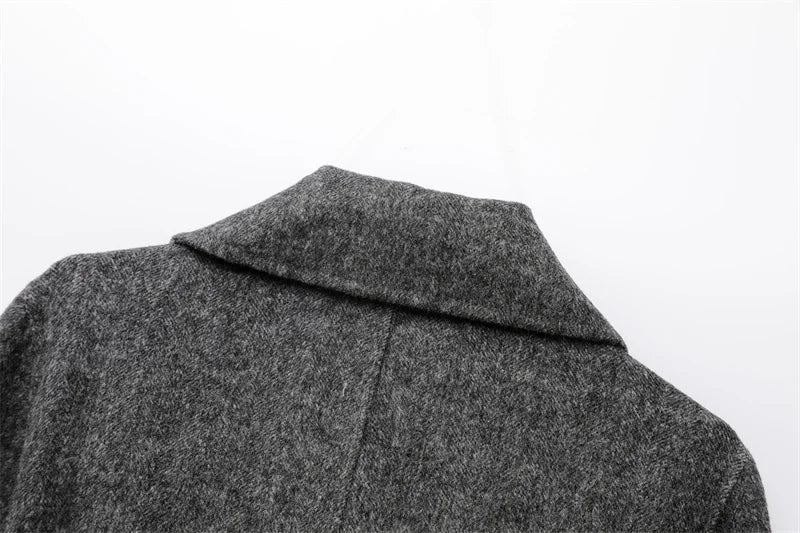 Manteau femme en laine mélangée à col tailleur avec ceinture et double boutonnage – Meliva