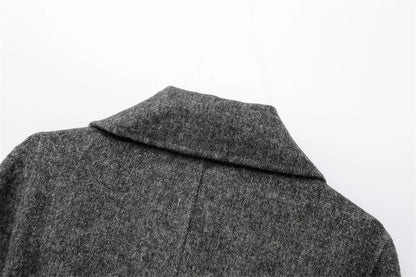 Manteau femme en laine mélangée à col tailleur avec ceinture et double boutonnage – Meliva