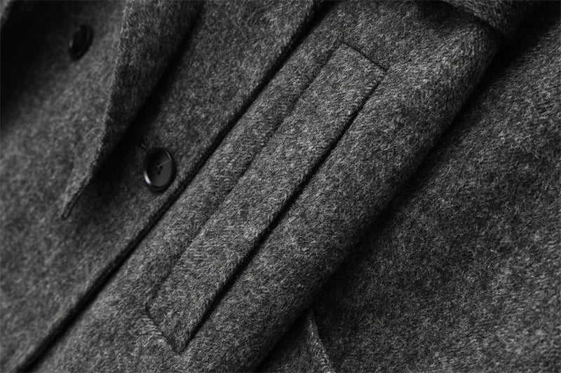 Manteau femme en laine mélangée à col tailleur avec ceinture et double boutonnage – Meliva