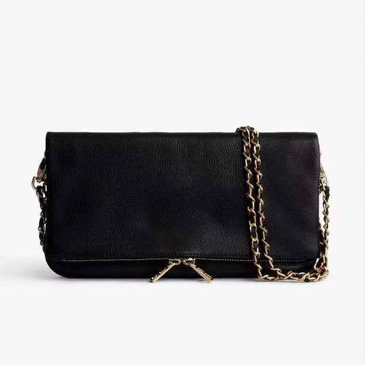 Sac bandoulière femme noir avec chaîne métallique – Meliva