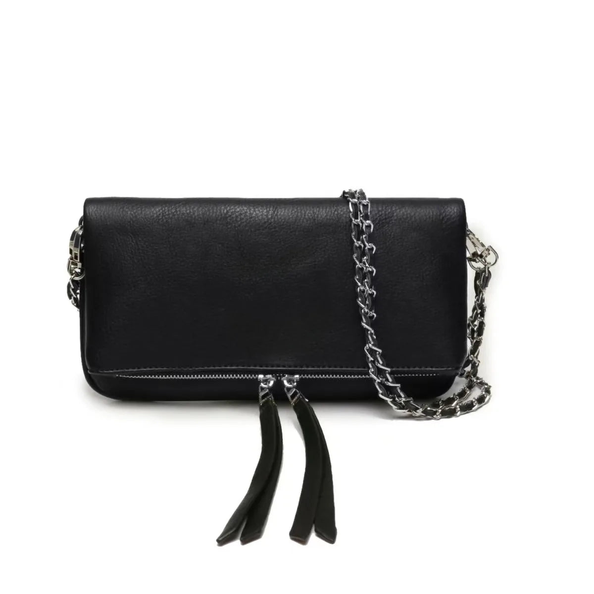 Sac bandoulière femme noir avec chaîne métallique – Meliva