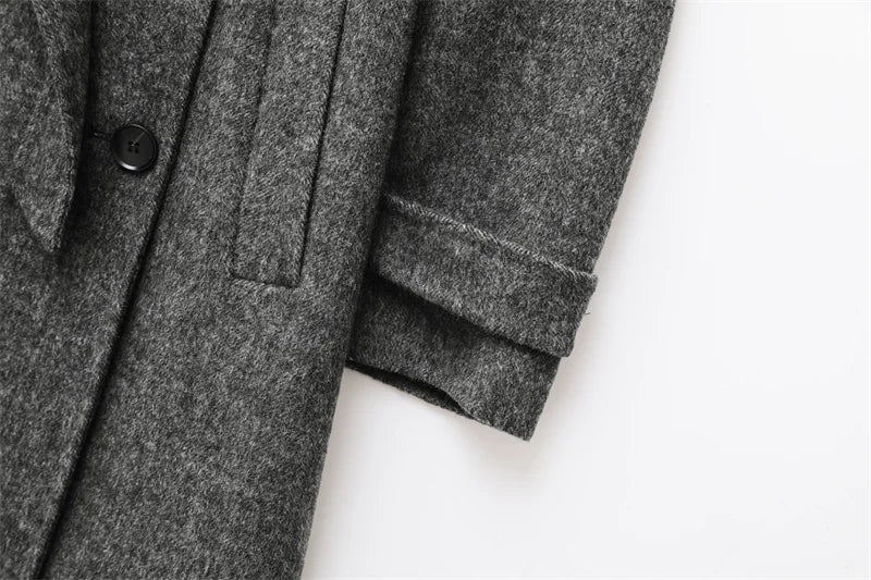 Manteau femme en laine mélangée à col tailleur avec ceinture et double boutonnage – Meliva