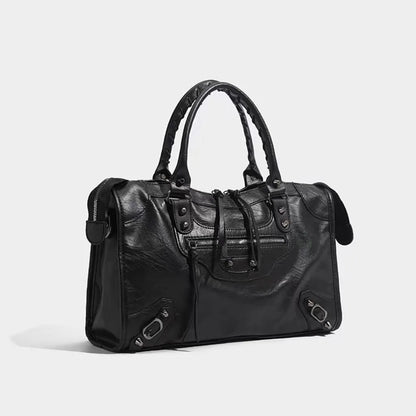 Sac à main femme noir format bowling avec anses doubles – Meliva