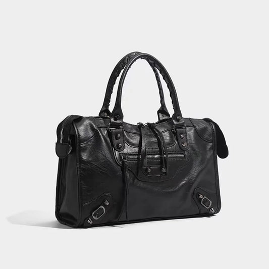 Sac à main femme noir format bowling avec anses doubles – Meliva