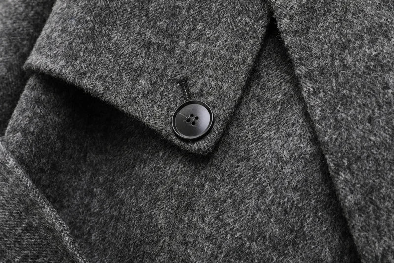 Manteau femme en laine mélangée à col tailleur avec ceinture et double boutonnage – Meliva