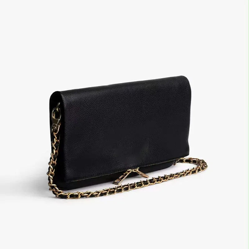 Sac bandoulière femme noir avec chaîne métallique – Meliva