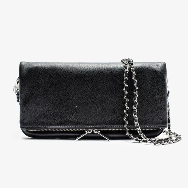 Sac bandoulière femme noir avec chaîne métallique – Meliva