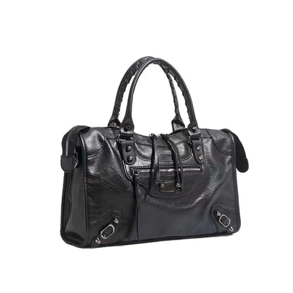 Sac à main femme noir format bowling avec anses doubles – Meliva