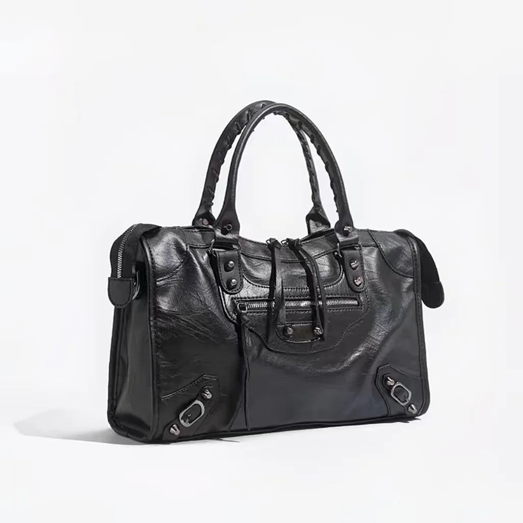 Sac à main femme noir format bowling avec anses doubles – Meliva