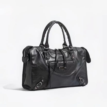 Sac à main femme noir format bowling avec anses doubles – Meliva